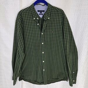 TOMMY HILFIGER Classic Fit Shirt Midweight Forest Green Check Men's L